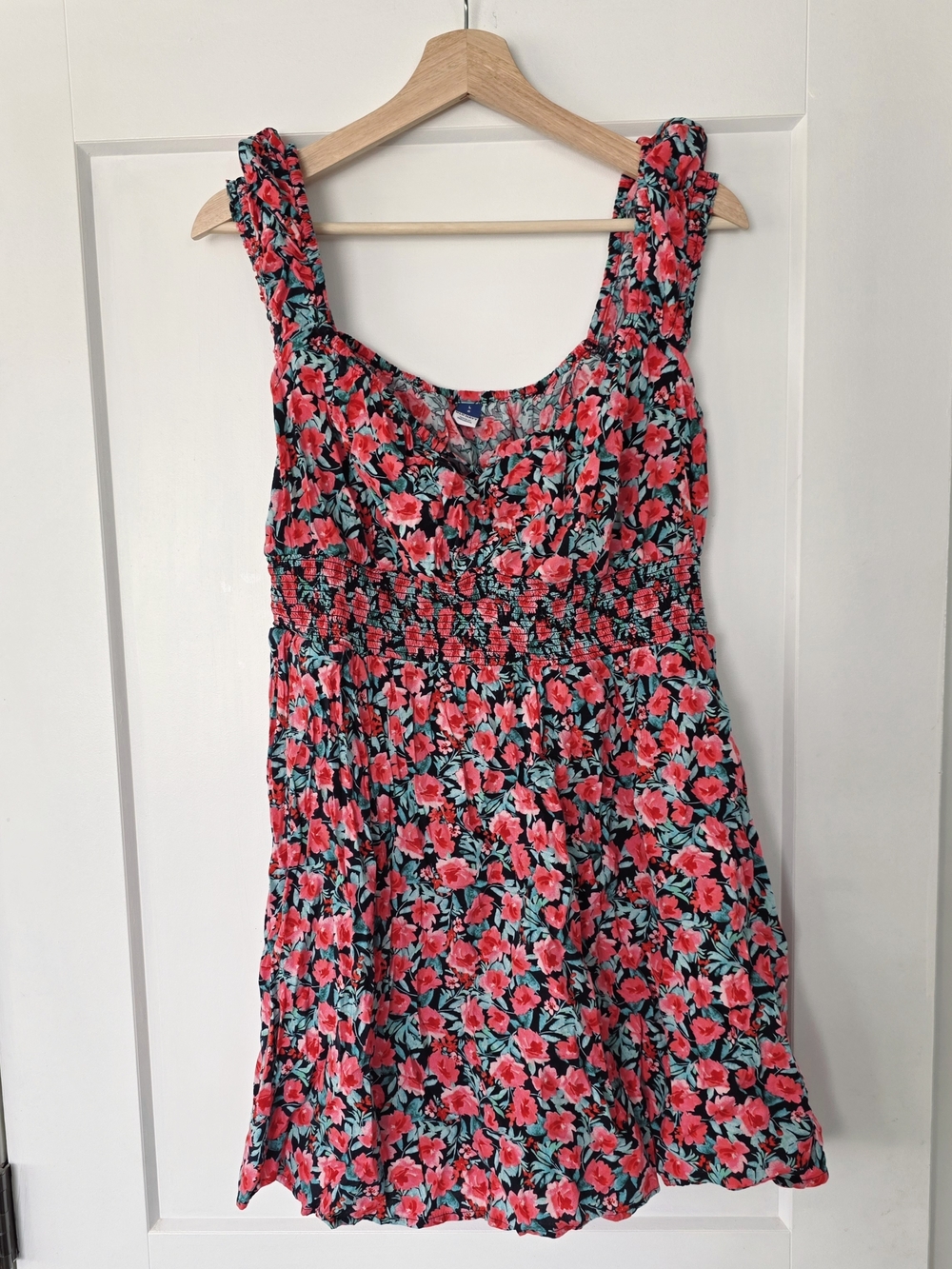 Old Navy Red Floral Sundress with Teal Leaves